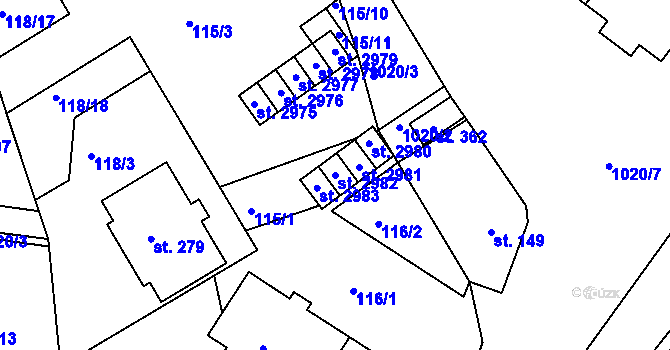 Parcela st. 2982 v KÚ Bohdalice, Katastrální mapa