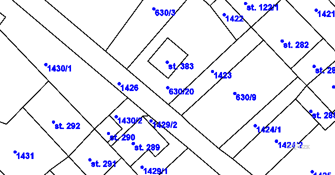 Parcela st. 630/20 v KÚ Bohdalice, Katastrální mapa