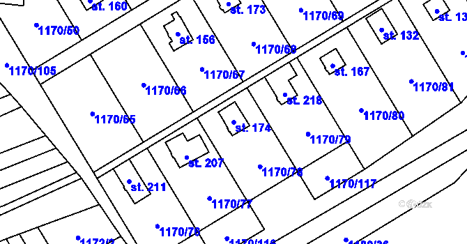 Parcela st. 174 v KÚ Pavlovice, Katastrální mapa
