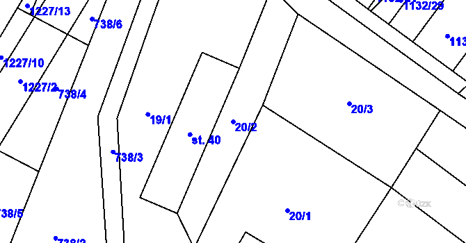 Parcela st. 20/2 v KÚ Pavlovice, Katastrální mapa
