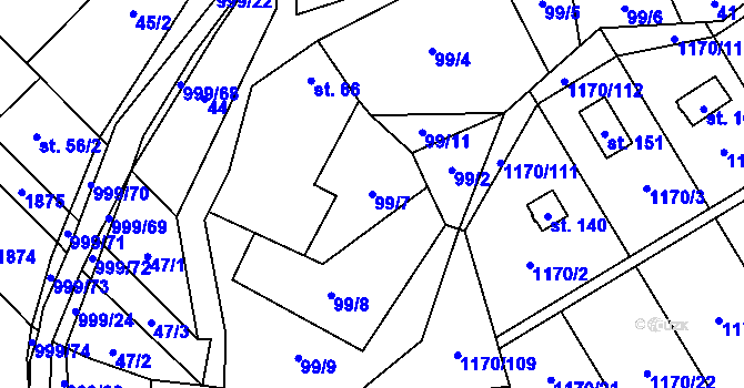 Parcela st. 99/7 v KÚ Pavlovice, Katastrální mapa