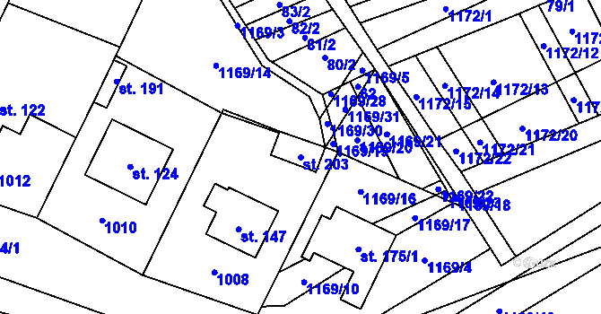 Parcela st. 203 v KÚ Pavlovice, Katastrální mapa