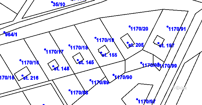 Parcela st. 155 v KÚ Pavlovice, Katastrální mapa
