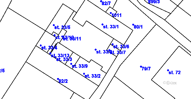 Parcela st. 33/8 v KÚ Bohdalín, Katastrální mapa