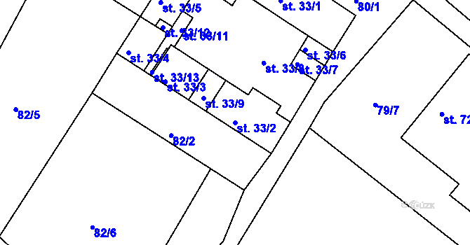 Parcela st. 33/2 v KÚ Bohdalín, Katastrální mapa