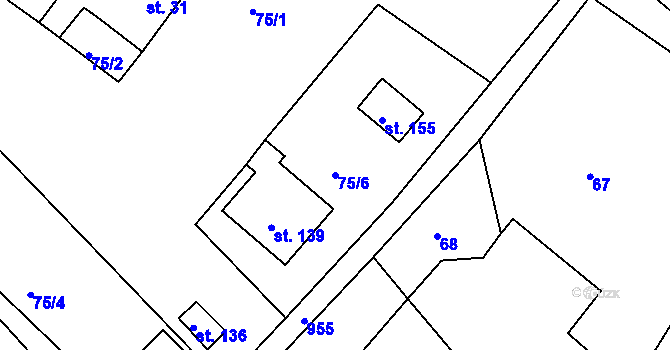 Parcela st. 75/6 v KÚ Bohdalín, Katastrální mapa