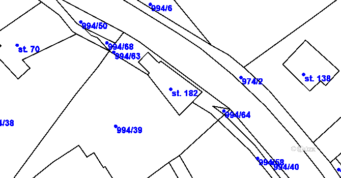 Parcela st. 182 v KÚ Bohdalín, Katastrální mapa