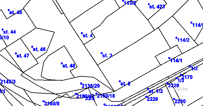 Parcela st. 3 v KÚ Bohdalov, Katastrální mapa
