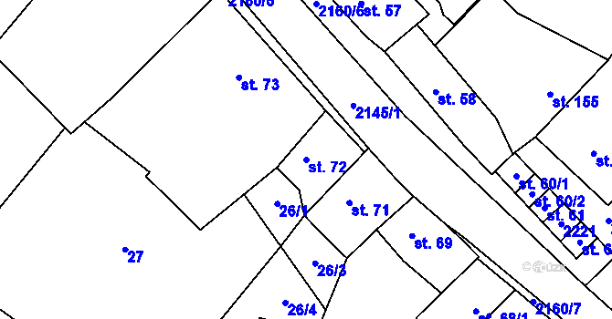 Parcela st. 72 v KÚ Bohdalov, Katastrální mapa