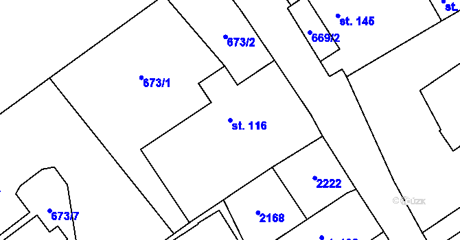 Parcela st. 116 v KÚ Bohdalov, Katastrální mapa