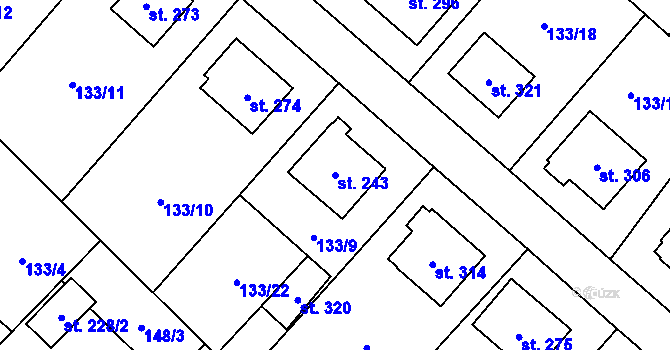 Parcela st. 243 v KÚ Bohdalov, Katastrální mapa