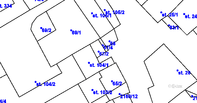 Parcela st. 67/2 v KÚ Bohdalov, Katastrální mapa