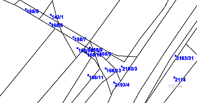 Parcela st. 168/9 v KÚ Bohdalov, Katastrální mapa
