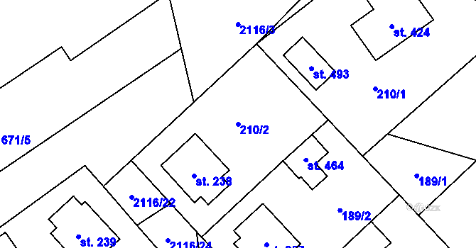 Parcela st. 210/2 v KÚ Bohdalov, Katastrální mapa