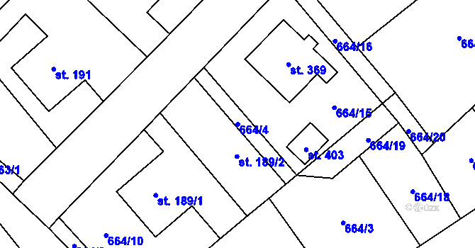Parcela st. 664/4 v KÚ Bohdalov, Katastrální mapa