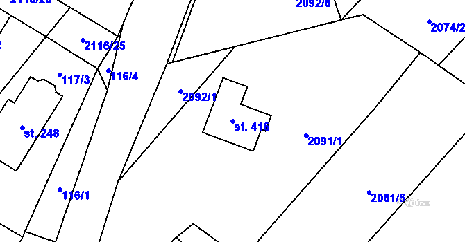 Parcela st. 416 v KÚ Bohdalov, Katastrální mapa