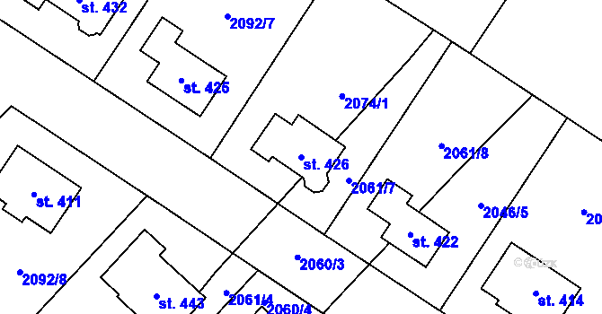 Parcela st. 426 v KÚ Bohdalov, Katastrální mapa