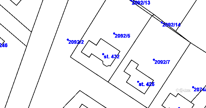 Parcela st. 432 v KÚ Bohdalov, Katastrální mapa