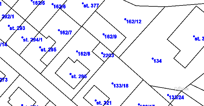 Parcela st. 2203 v KÚ Bohdalov, Katastrální mapa