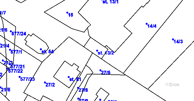 Parcela st. 13/2 v KÚ Chroustov u Bohdalova, Katastrální mapa