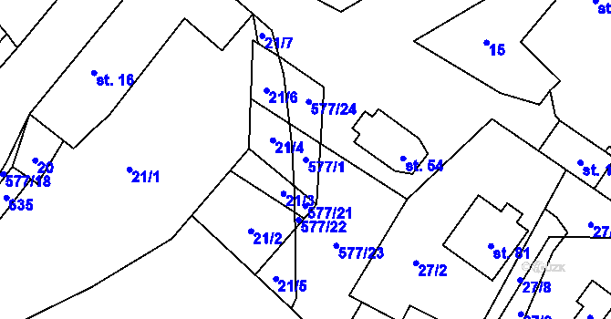 Parcela st. 577/1 v KÚ Chroustov u Bohdalova, Katastrální mapa