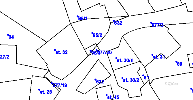 Parcela st. 577/20 v KÚ Chroustov u Bohdalova, Katastrální mapa