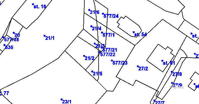 Parcela st. 577/22 v KÚ Chroustov u Bohdalova, Katastrální mapa