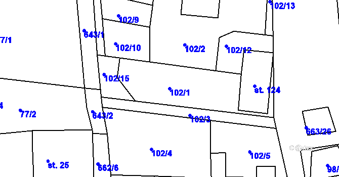 Parcela st. 102/1 v KÚ Bohdaneč u Zbraslavic, Katastrální mapa