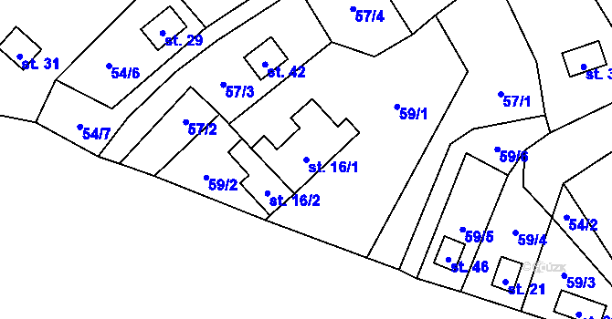 Parcela st. 16/1 v KÚ Kotoučov, Katastrální mapa