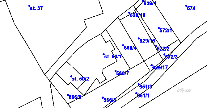 Parcela st. 50/1 v KÚ Prostřední Ves, Katastrální mapa