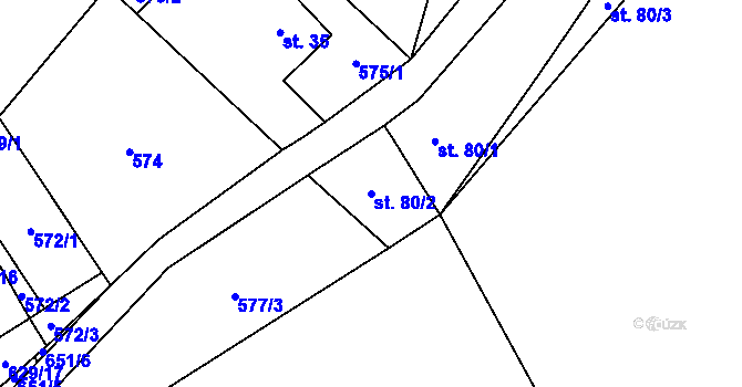 Parcela st. 80/2 v KÚ Prostřední Ves, Katastrální mapa