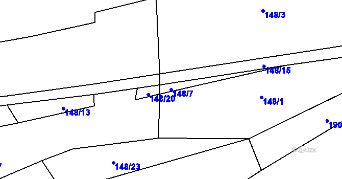 Parcela st. 148/7 v KÚ Prostřední Ves, Katastrální mapa