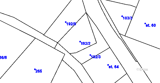 Parcela st. 192/2 v KÚ Prostřední Ves, Katastrální mapa