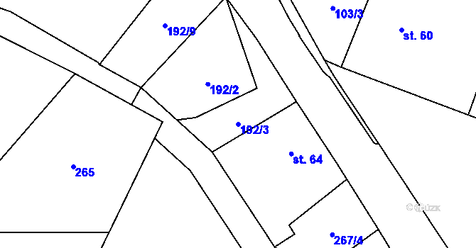 Parcela st. 192/3 v KÚ Prostřední Ves, Katastrální mapa