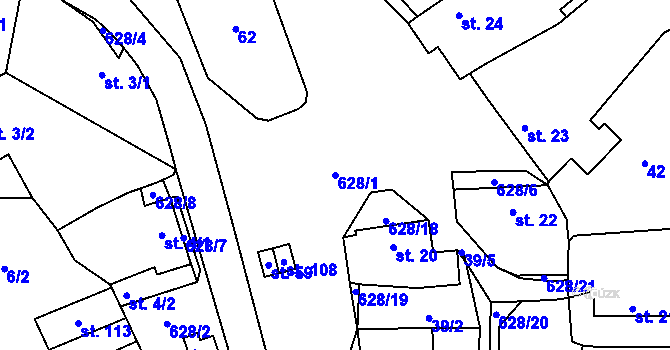 Parcela st. 628/1 v KÚ Prostřední Ves, Katastrální mapa