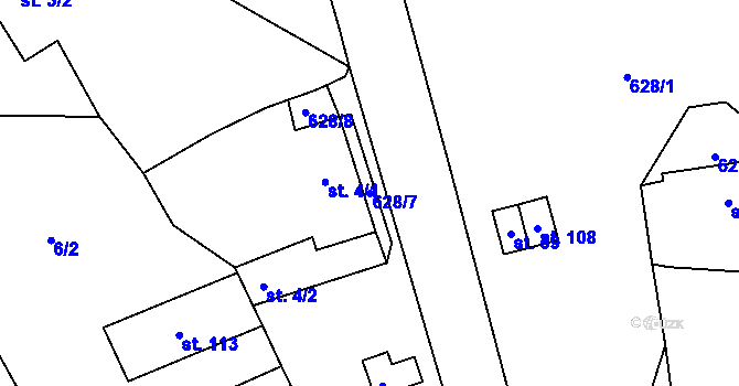 Parcela st. 628/7 v KÚ Prostřední Ves, Katastrální mapa