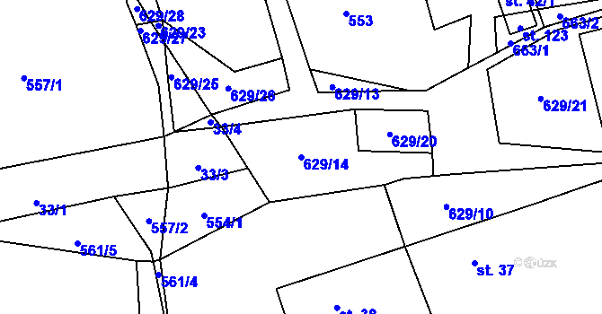 Parcela st. 629/14 v KÚ Prostřední Ves, Katastrální mapa