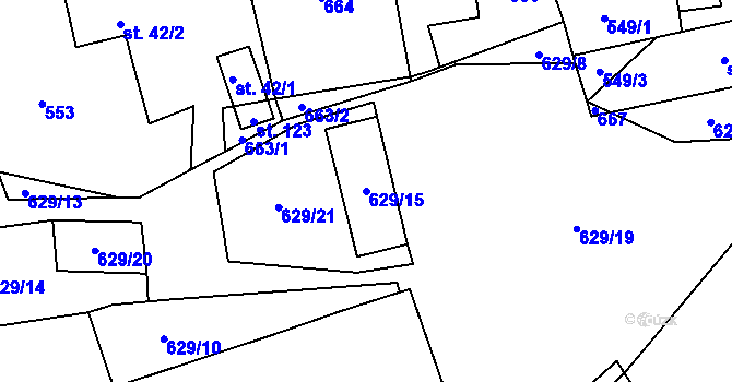 Parcela st. 629/15 v KÚ Prostřední Ves, Katastrální mapa