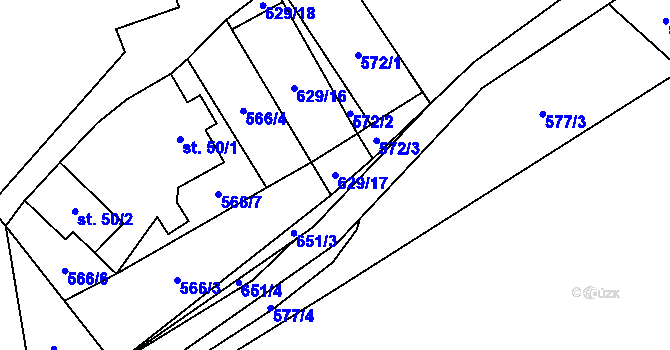 Parcela st. 629/17 v KÚ Prostřední Ves, Katastrální mapa