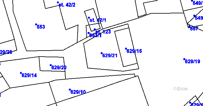 Parcela st. 629/21 v KÚ Prostřední Ves, Katastrální mapa