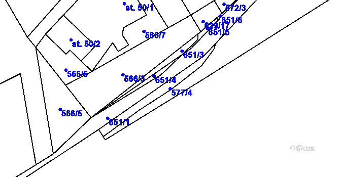 Parcela st. 577/4 v KÚ Prostřední Ves, Katastrální mapa