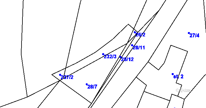 Parcela st. 232/3 v KÚ Řeplice, Katastrální mapa