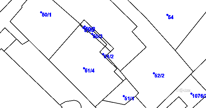 Parcela st. 51/2 v KÚ Lázně Bohdaneč, Katastrální mapa