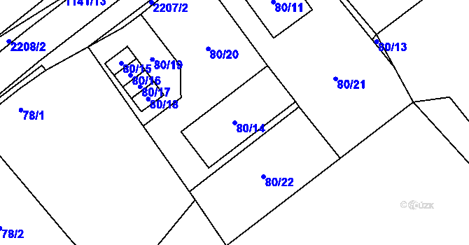 Parcela st. 80/14 v KÚ Lázně Bohdaneč, Katastrální mapa