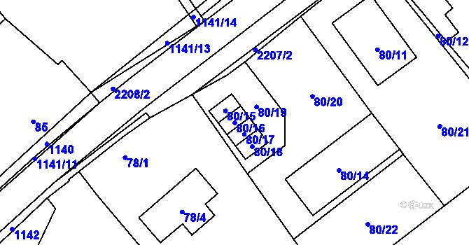Parcela st. 80/16 v KÚ Lázně Bohdaneč, Katastrální mapa