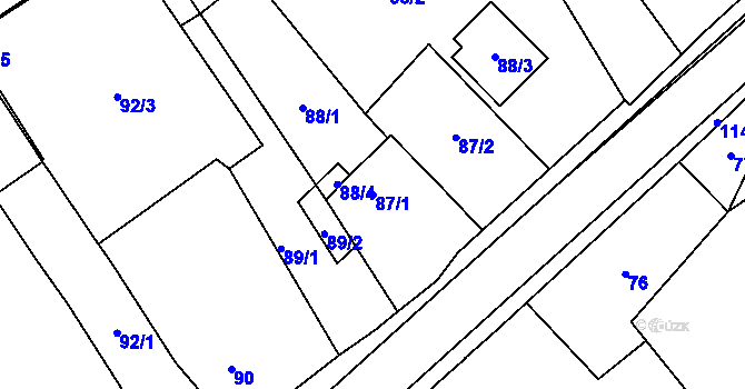 Parcela st. 87/1 v KÚ Lázně Bohdaneč, Katastrální mapa