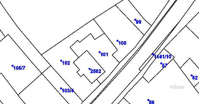 Parcela st. 101 v KÚ Lázně Bohdaneč, Katastrální mapa