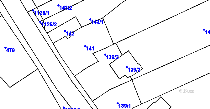 Parcela st. 139/2 v KÚ Lázně Bohdaneč, Katastrální mapa