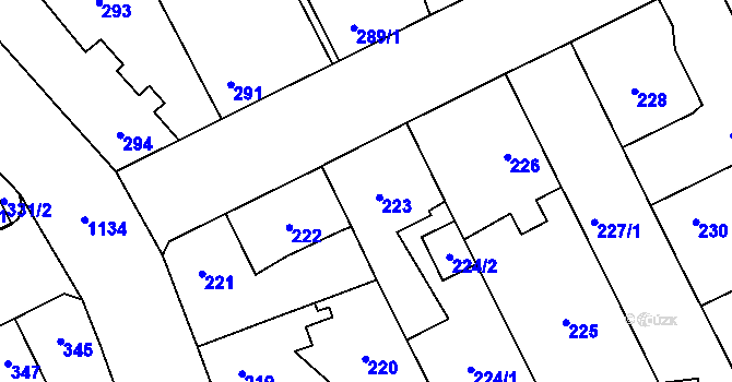 Parcela st. 223 v KÚ Lázně Bohdaneč, Katastrální mapa