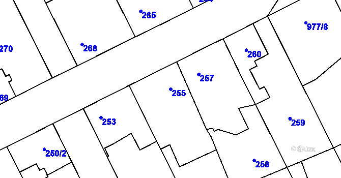 Parcela st. 255 v KÚ Lázně Bohdaneč, Katastrální mapa